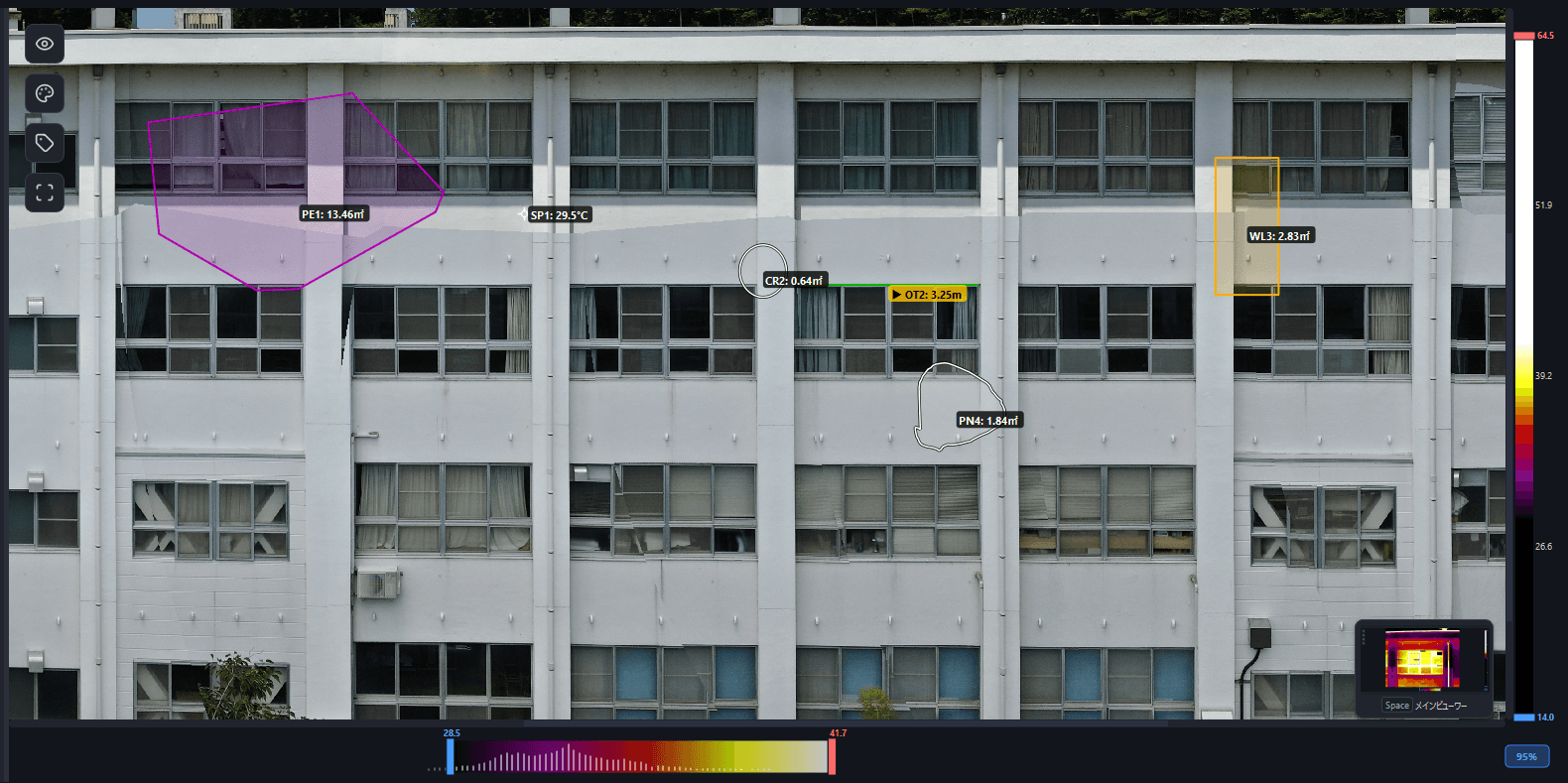Measurement projection onto the ortho viewer