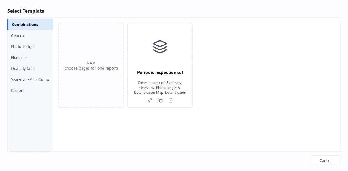 Combinations category on the template selection screen