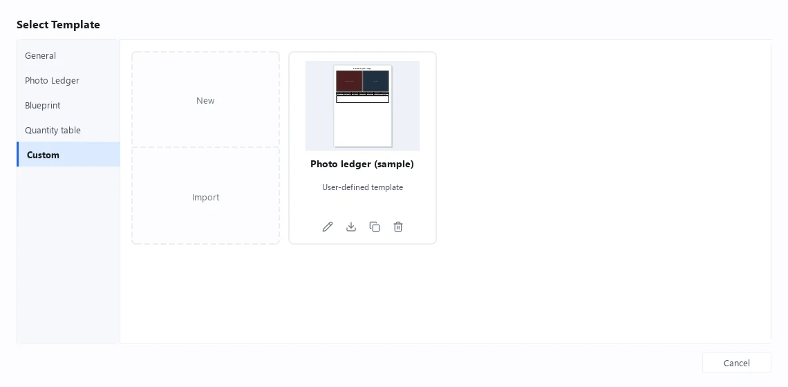 The Custom category of template selection