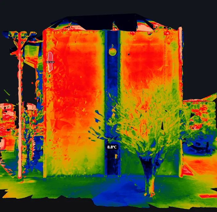 Measurement results projected in three dimensions onto a thermal 3D model